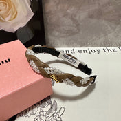 HEADBAND IN GOLDEN BROWN CALFSKIN MIX PEARL CHAIN 347679