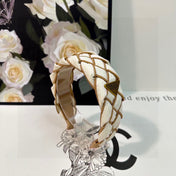 BRAIDED HEADBAND IN WHITE AND CIDER BROWN TRIM FABRIC 381460