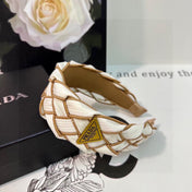 BRAIDED HEADBAND IN WHITE AND CIDER BROWN TRIM FABRIC 381460