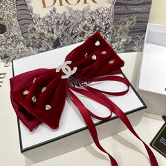 CRIMSON RED VELVET HAIR CLIP WITH BOW AND CRYSTAL 412470