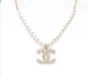 25P PEARL NECKLACE IN LIGHT GOLD STAR & HEART DOUBLE C PENDANT