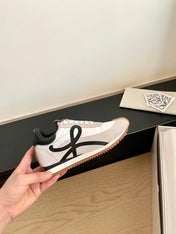 LOEWE 26S FLOW RUNNER SNEAKER IN LIGHT GRAY SUEDE AND BLACK SHEEPSKIN
