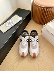 LOEWE 26S FLOW RUNNER SNEAKER IN LIGHT GRAY SUEDE AND BLACK SHEEPSKIN