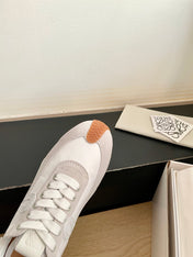 LOEWE 26S FLOW RUNNER SNEAKER IN LIGHT GRAY SUEDE AND YELLOW SHEEPSKIN