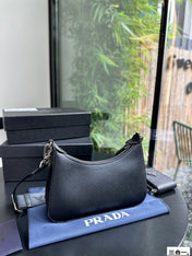 PRA 22 BAG IN BLACK SATIN WITH RHINSTONE SILVER HARDWARE