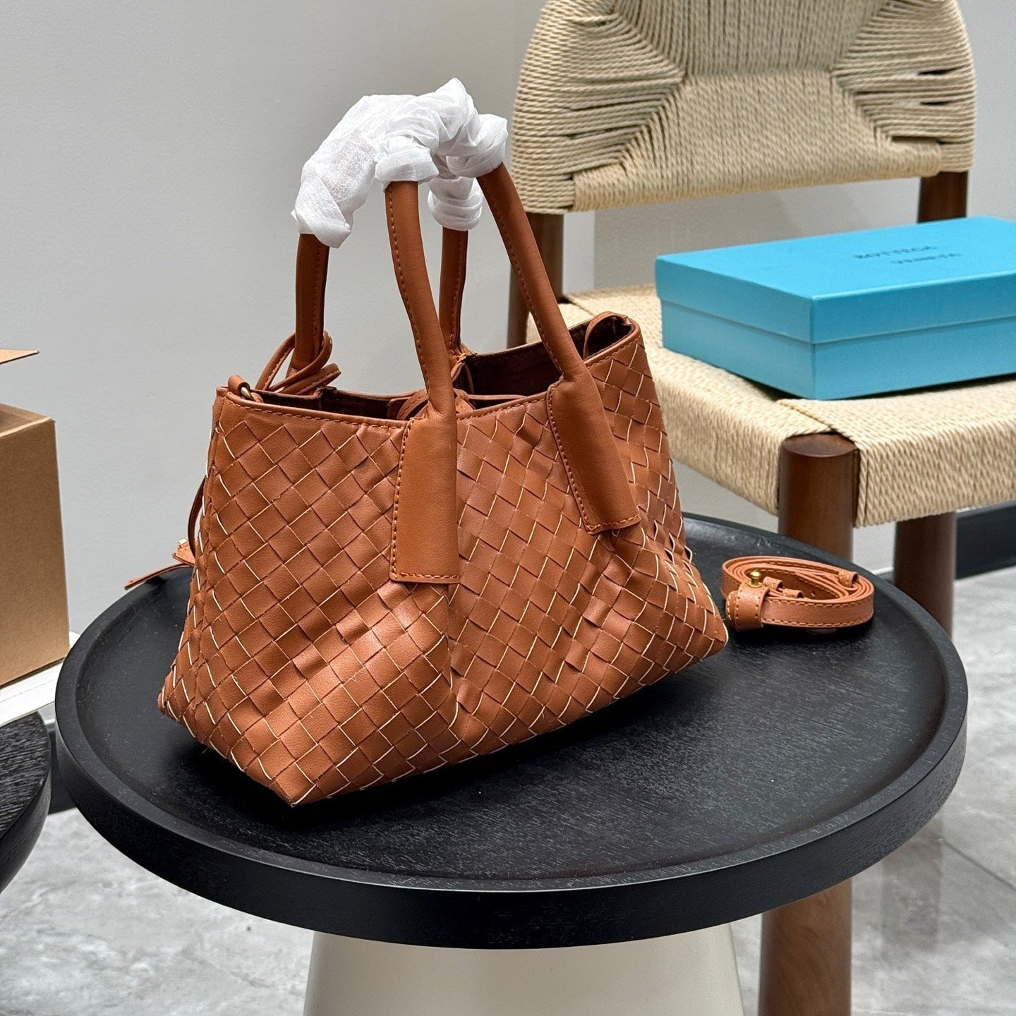 SMALL PINACOTECA TOTE BAG 25 IN RUST BROWN CALFSKIN