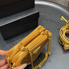 STUDDED CRYSTAL TRIANGLE 15 SHOULDER BAG IN YELLOW CALFSKIN