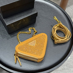 STUDDED CRYSTAL TRIANGLE 15 SHOULDER BAG IN YELLOW CALFSKIN