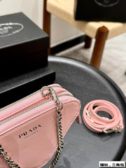 STUDDED CRYSTAL TRIANGLE 15 SHOULDER BAG IN PINK CALFSKIN