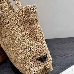 LARGE TOTE BAG 41 IN BEIGE MIX BLACK WOVEN RAFFIA