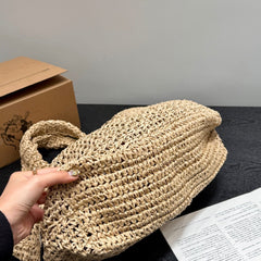 LARGE TOTE BAG 41 IN BEIGE MIX BLACK WOVEN RAFFIA