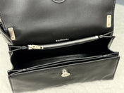 CRUSH SHOULDER BAG 25 IN BLACK CRUSHED CALFSKIN LEATHER STRAP SILVER HARDWARE