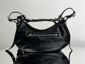 LE CAGOLE LARGE SHOULDER BAG 33 WITH RHINESTONES IN BLACK ARENA LAMBSKIN SILVER HARDWARE
