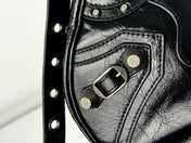 LE CAGOLE LARGE SHOULDER BAG 33 WITH RHINESTONES IN BLACK ARENA LAMBSKIN SILVER HARDWARE