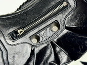 LE CAGOLE LARGE SHOULDER BAG 33 WITH RHINESTONES IN BLACK ARENA LAMBSKIN SILVER HARDWARE