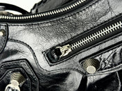 LE CAGOLE LARGE SHOULDER BAG 33 WITH RHINESTONES IN BLACK ARENA LAMBSKIN SILVER HARDWARE