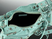 LE CAGOLE SMALL SHOULDER BAG 26 WITH RHINESTONES IN MINT GREEN LAMBSKIN