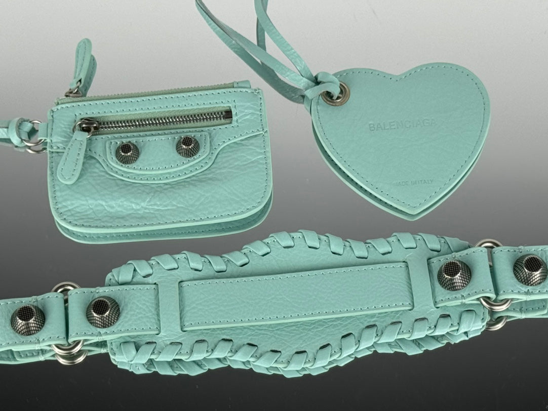 LE CAGOLE SMALL SHOULDER BAG 26 WITH RHINESTONES IN MINT GREEN LAMBSKIN