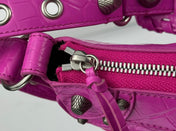 LE CAGOLE SMALL SHOULDER BAG 26 WITH RHINESTONES IN DEEP PINK CROCODILE EMBOSSED CALFSKIN