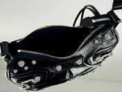 LE CAGOLE SMALL SHOULDER BAG 26 WITH RHINESTONES IN BLACK ARENA LAMBSKIN SILVER HARDWARE
