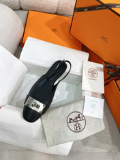 HM 26S INNOCENTE SLINGBACK IN BLACK CALFSKIN SILVER HARDWARE