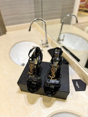 SL CASSANDRA HEELED SANDALS BLACK-GOLD CALFSKIN