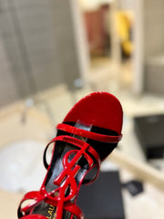 SL CASSANDRA HEELED SANDALS RED CALFSKIN