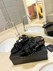 SL CASSANDRA FLAT SANDALS BLACK POLISHED CALFSKIN