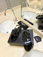 SL LOGO FLAT SANDALS BLACK POLISHED CALFSKIN