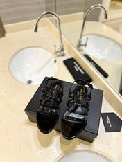 SL CASSANDRA FLAT SANDALS BLACK POLISHED CALFSKIN