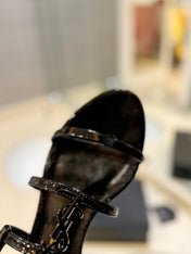 SL CASSANDRA FLAT SANDALS BLACK POLISHED CALFSKIN