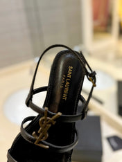 SL LOGO FLAT SANDALS BLACK CALFSKIN