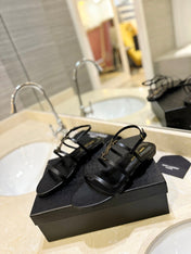 SL LOGO FLAT SANDALS BLACK CALFSKIN