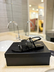 SL CASSANDRA FLAT SANDALS BLACK CALFSKIN