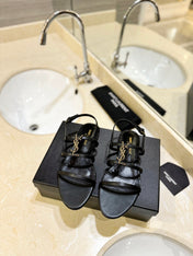 SL CASSANDRA FLAT SANDALS BLACK CALFSKIN