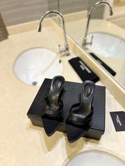 SL OPEN-TOES HIGH HEELS SLIPPER BLACK CALFSKIN