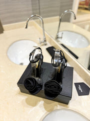 SL IVY FLORAL HEEL SANDALS BLACK SATIN