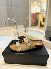 SL Flat Sandal Women Brown Beige Seude