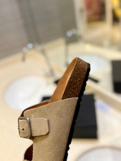 SL Flat Sandal Women Brown Beige Seude