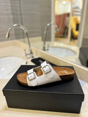 SL Flat Sandal Women Brown Seude White Calfskin