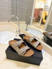 SL Flat Sandal Women Brown Seude Grey Calfskin