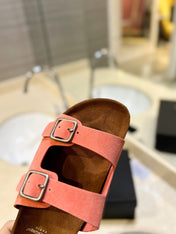 SL Flat Sandal Women Brown Pink Seude