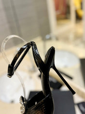 SL AYERS SNAKE CRYSTAL SANDAL BLACK CALFSKIN