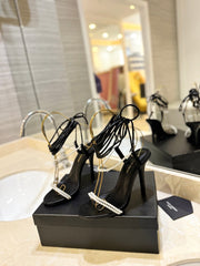 SL PEARL HIGH HEEL SANDALS BLACK CALFSKIN