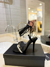 SL PEARL HIGH HEEL SANDALS BLACK CALFSKIN