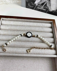 CLASSIC CC PEARL CHAIN NECKLACE WITH IMITATION PEARLS BLACK RESIN