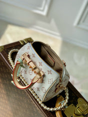 MINI SPEEDY BAG GREEN CHARM 18 IN LIGHT BROWN MONOGRAM DUNE COATED CANVAS