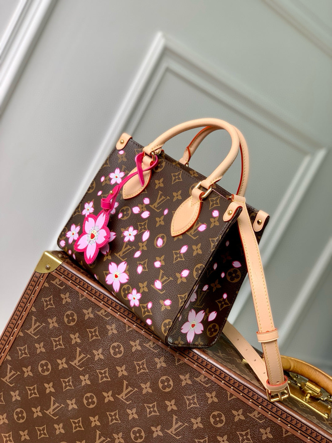 ONTHEGO PM CHERRY BLOSSOM IN SAKURA BROWN MONOGRAM COATED CANVAS