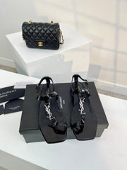 SL CASSANDRA ONE SANDAL FLAT BLACK CALFSKIN