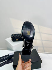 SL Cassandra Croc-Embossed Thong Sandals Black White Leather